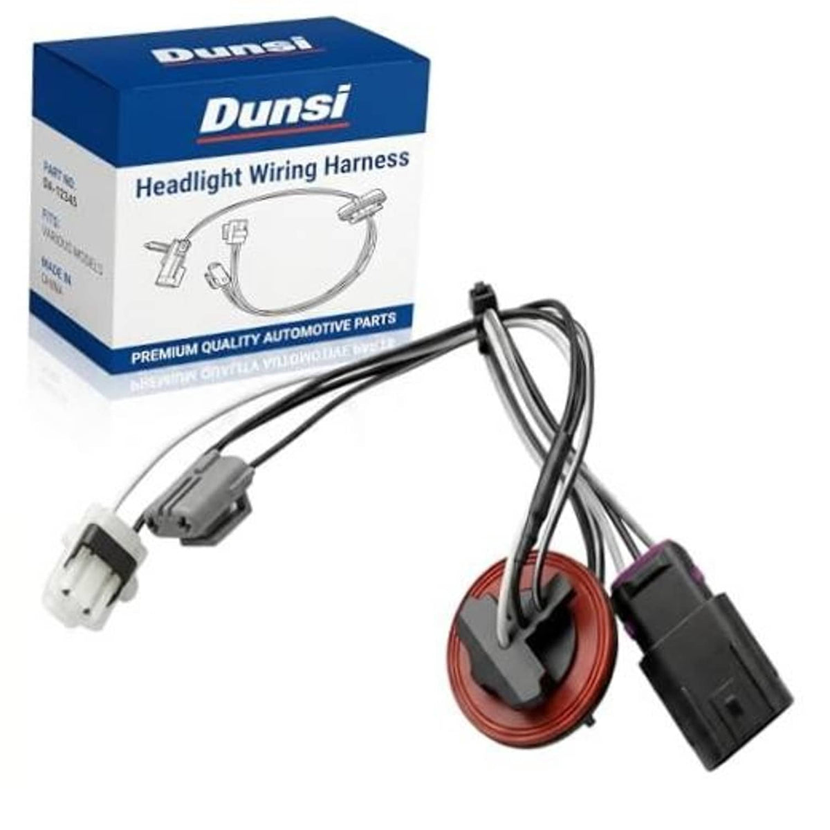 Headlight wiring harness with plug connectors and split loom, black cable set