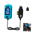 Portable automotive circuit fuse tester with blue LCD display and black test leads