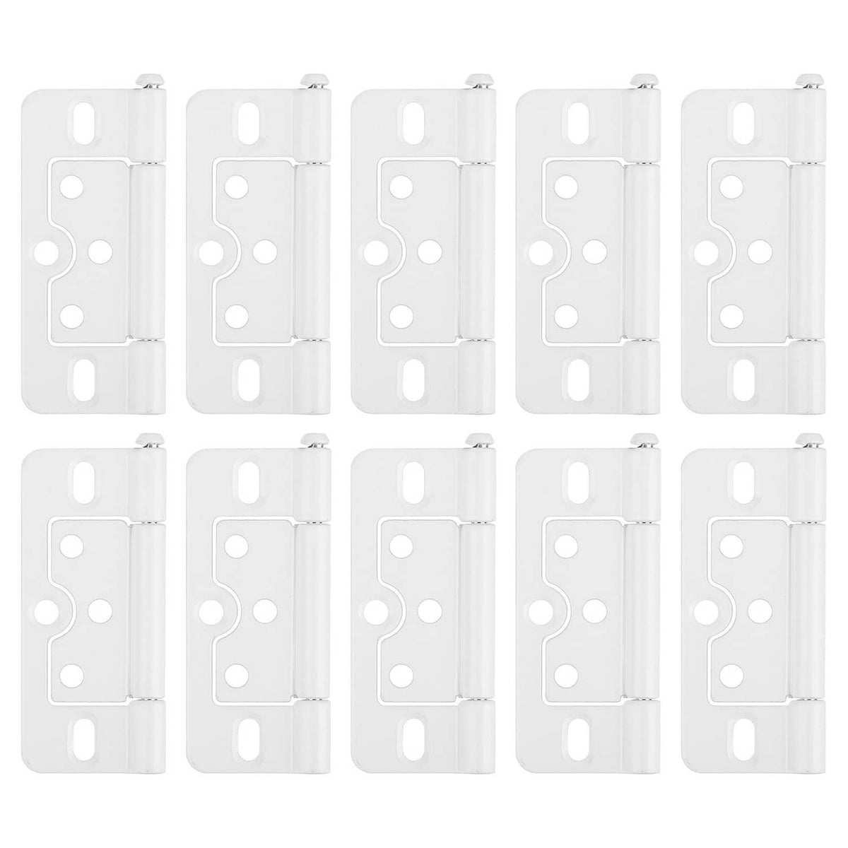 White non-mortise door hinges, 10-pack, rectangular plates with screw holes