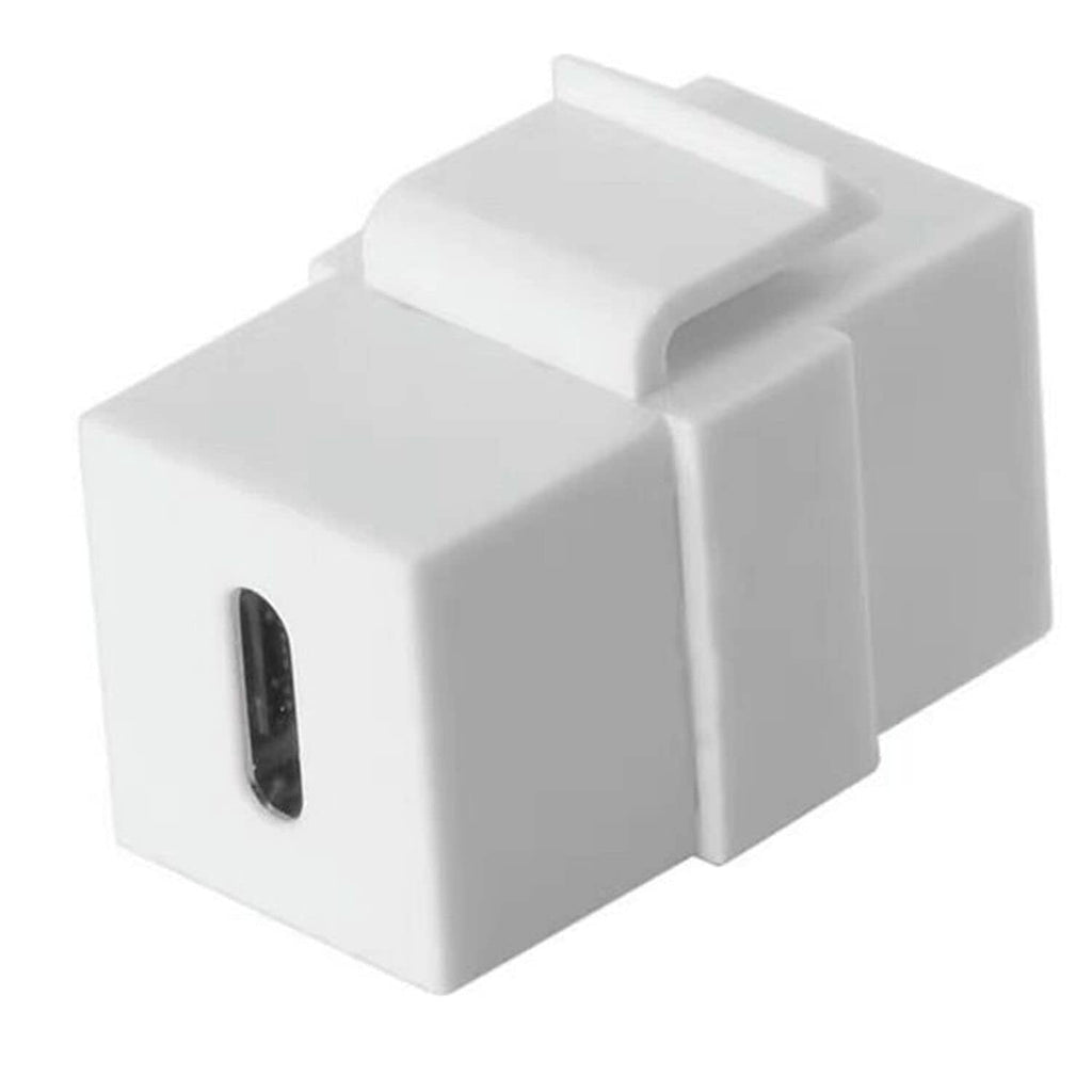 USB-C keystone jack insert, white module with black port, side profile