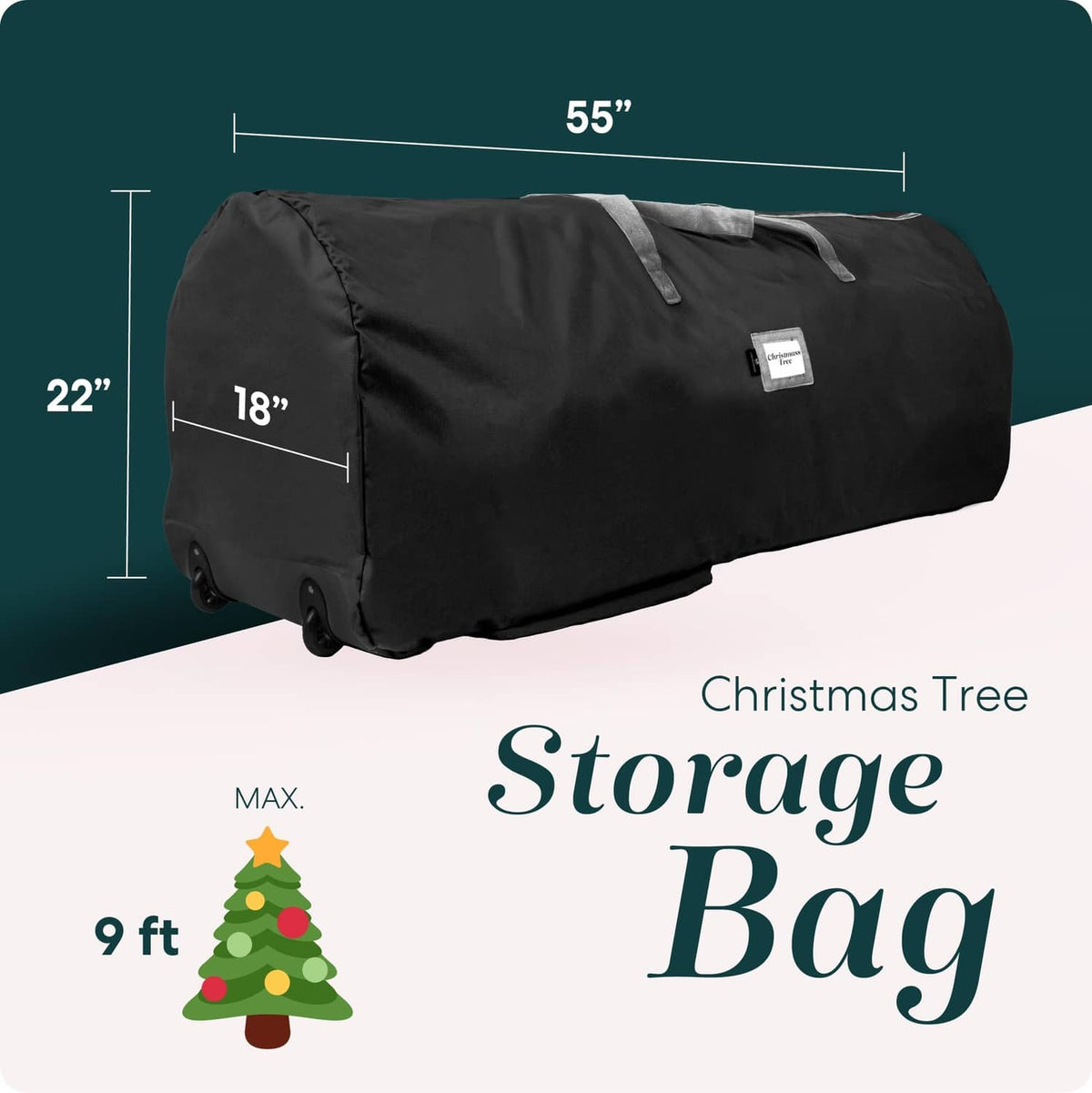 Black rolling tree storage bag with carry handles and wheels