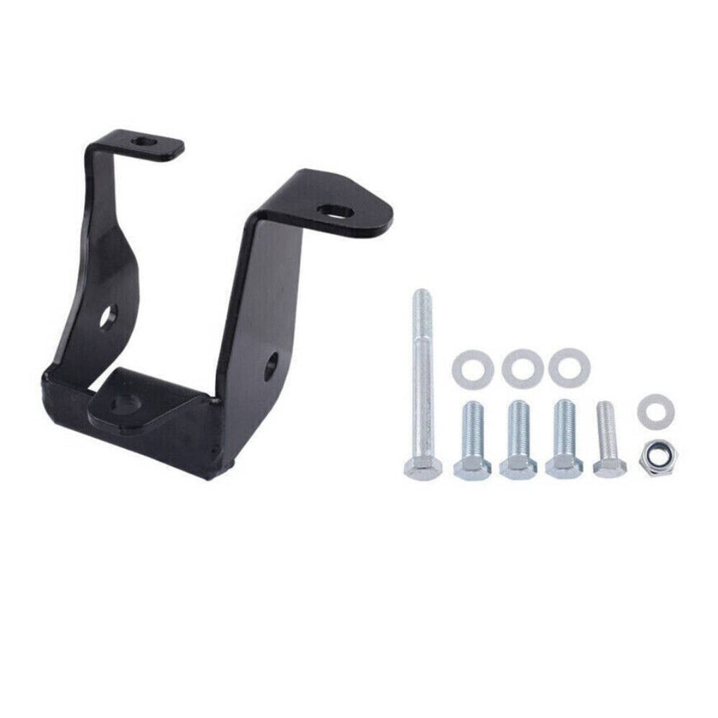 Motor mount bracket components in black with mounting holes and included hardware screws