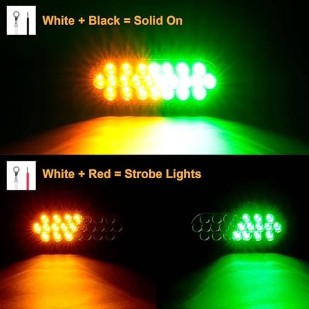 Oval LED strobe light showing amber and green strobe light pattern
