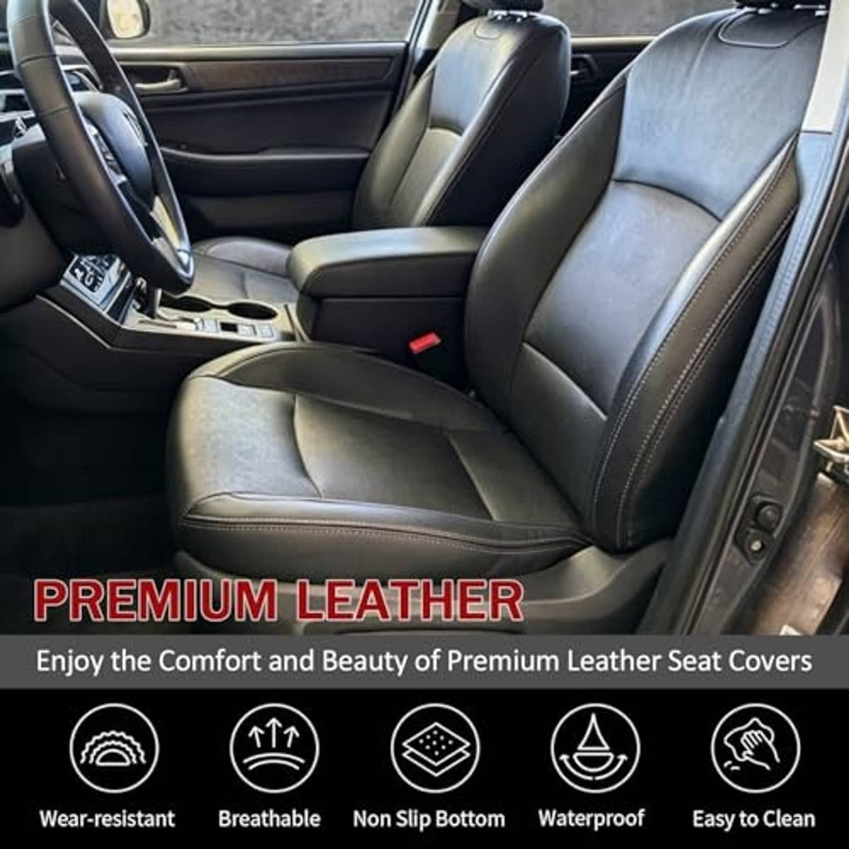 Black driver seat bottom replacement cover fitted on car front seat