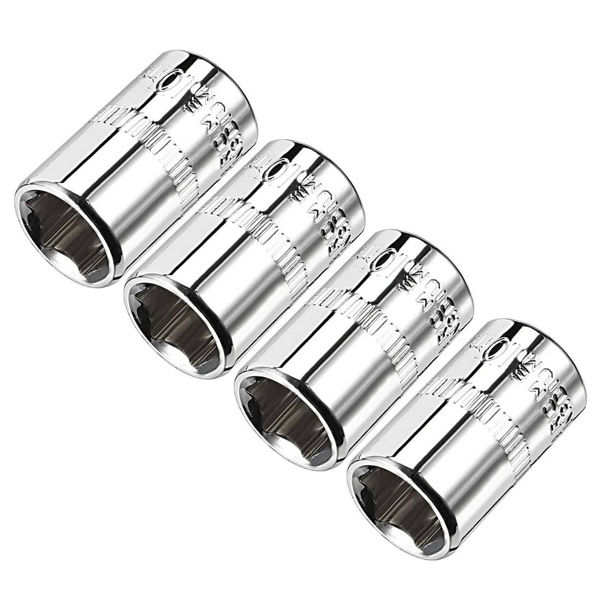 Shallow socket set with chrome finish, 6-point metric sockets, 4 pcs