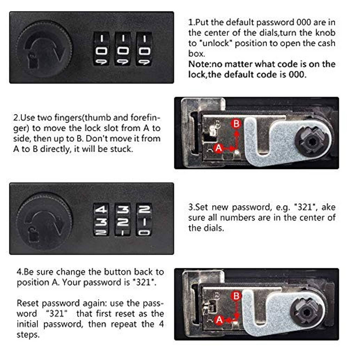 Combination lock keypad and number dials on black mailbox lock compartment, close-up