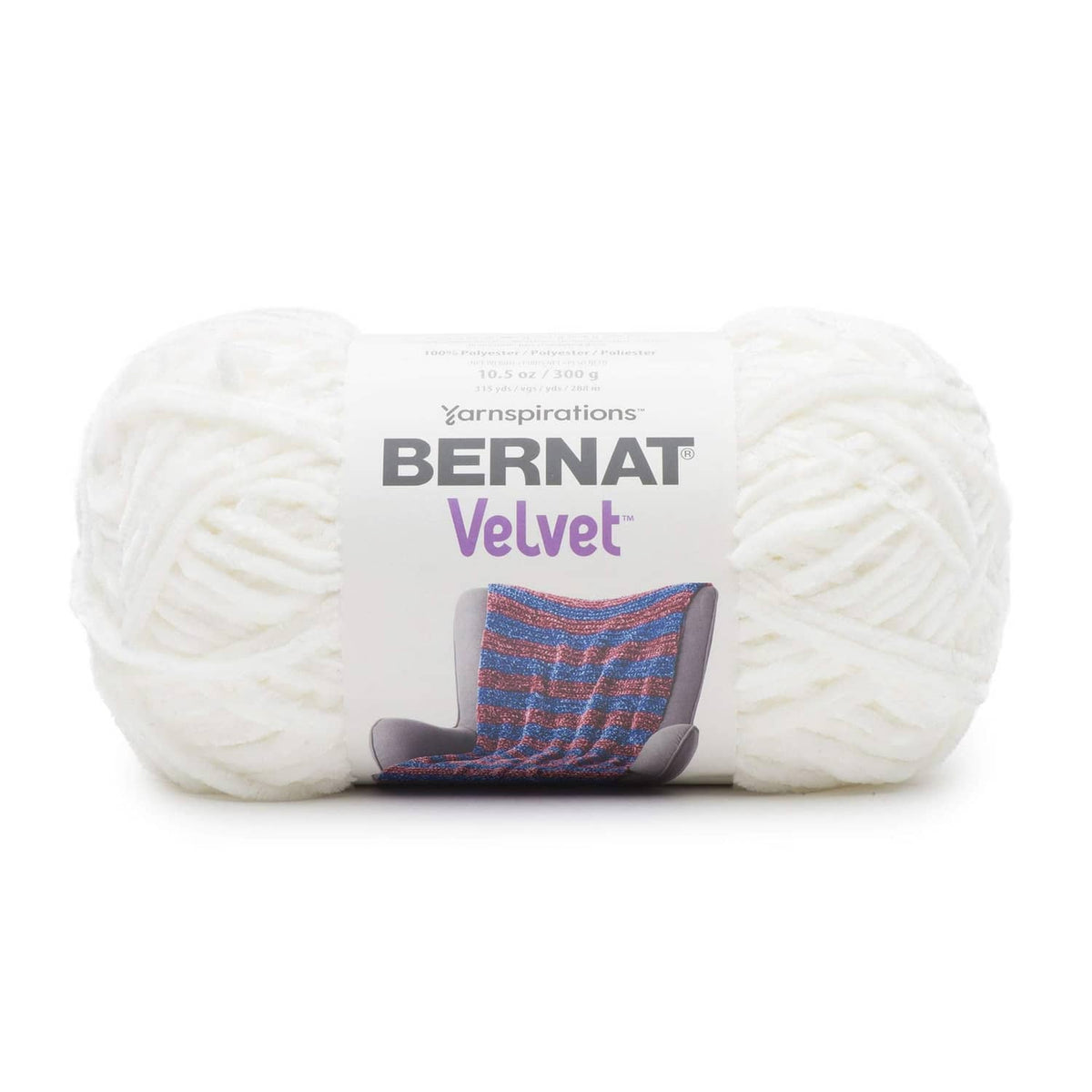 Bernat Velvet super bulky chenille yarn skein, white