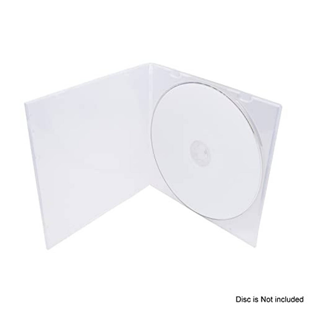 Clear slim single-disc CD case, open V-fold with disc placed inside