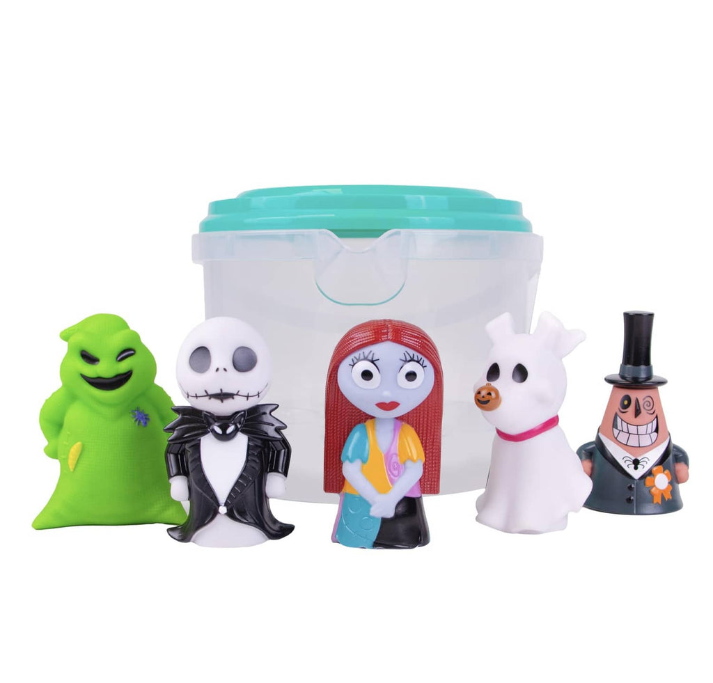 5-piece jumbo bath squirter set in clear bucket with Tim, Sally, Jack and 2 ghosts