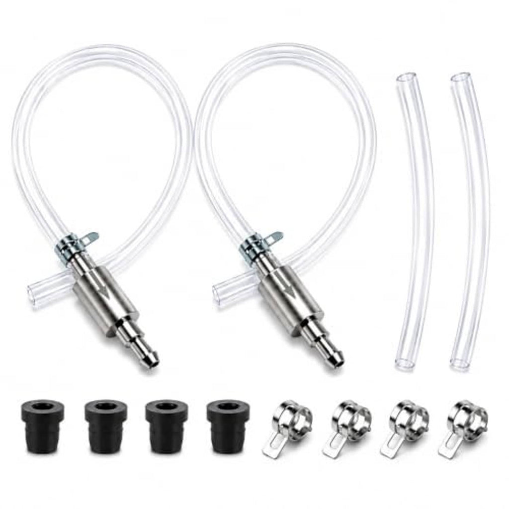 Brake bleeder hose kit set with two clear PVC hoses, metal check valve, and clips