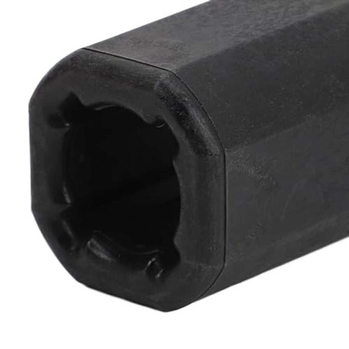 Close-up of black rubber propeller hub drive sleeve end with internal socket