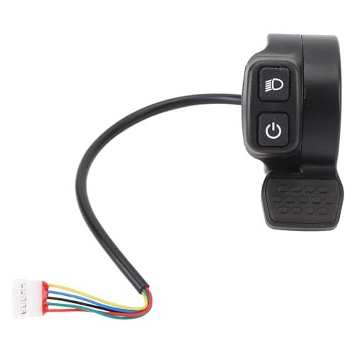 Electric thumb throttle speed controller with thumb paddle and on/off buttons