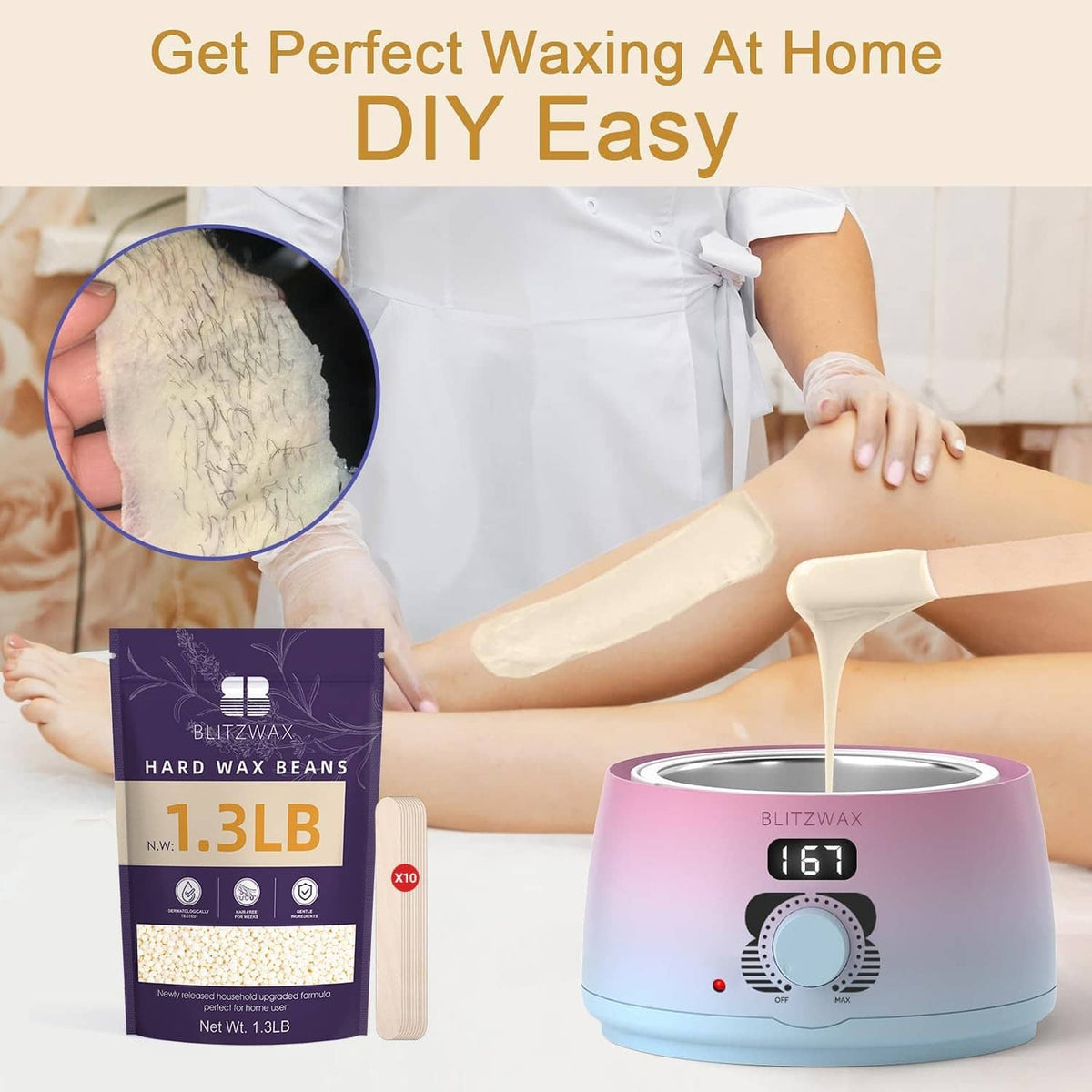 BLITZWAX hard wax beans cream pouch for home waxing with wax warmer