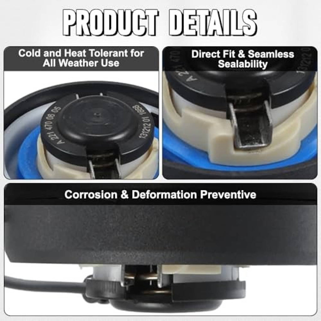 Fuel tank gas cap with tether and internal seal area shown in close-up