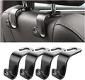 Set of 4 black headrest hooks with U-shaped hangers for vehicle seats