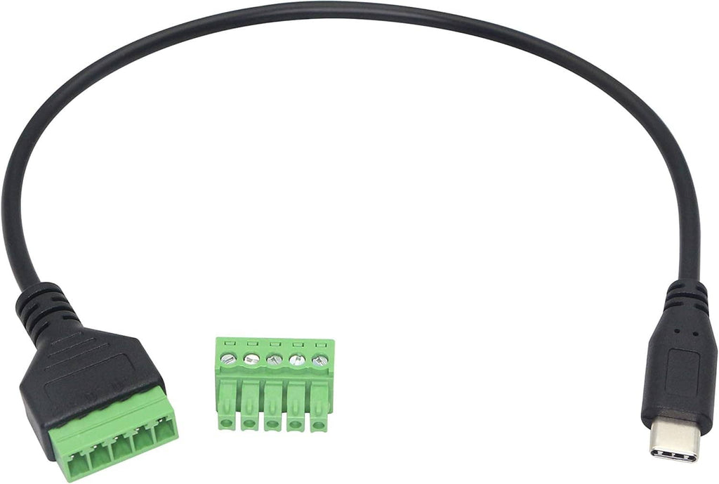 USB Type-C male screw terminal block connector with cable and detachable green terminal