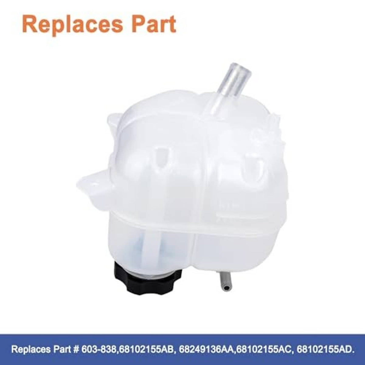 Coolant reservoir tank with black base, white housing, and raised fill neck