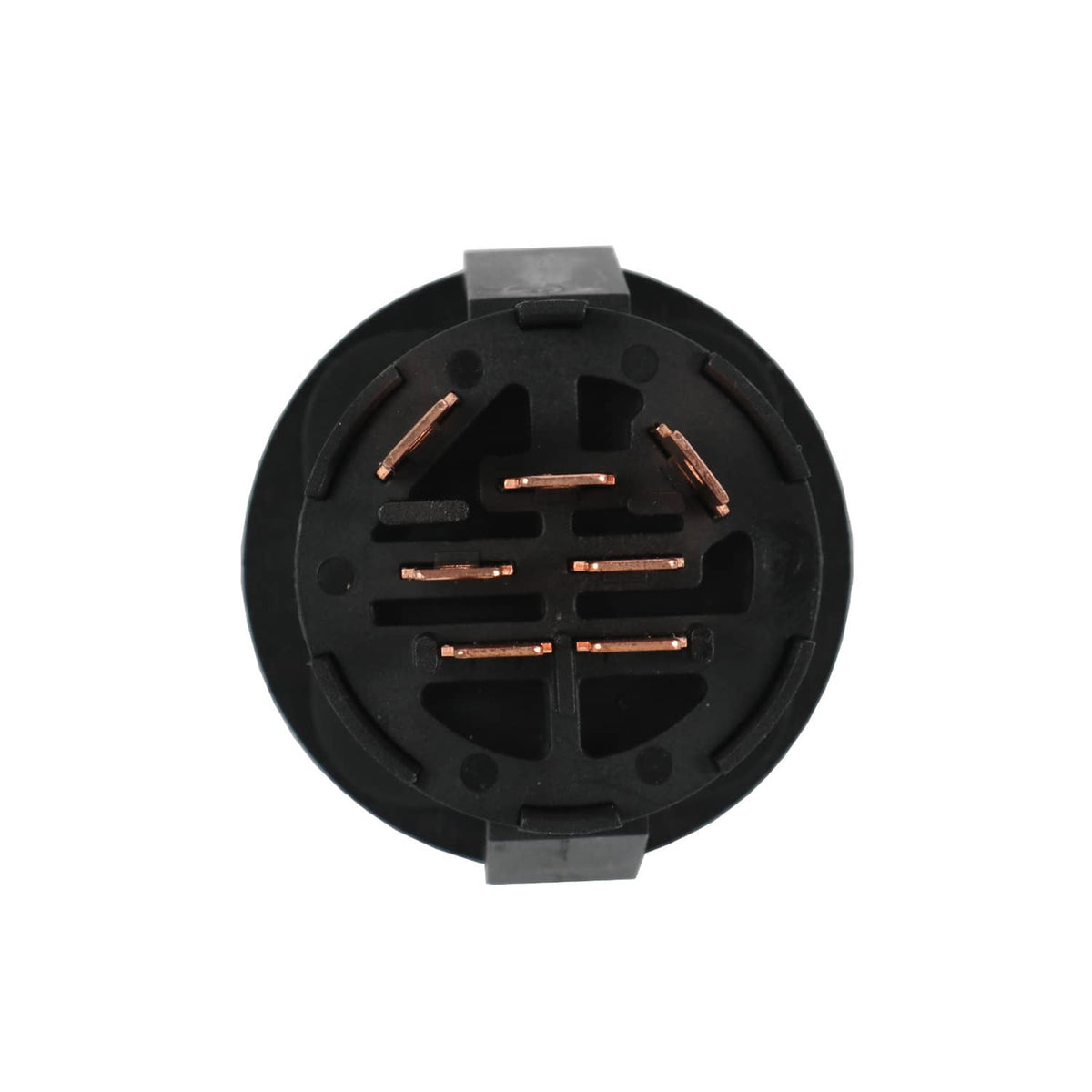 Ignition switch starter base with copper contact bars inside black circular housing