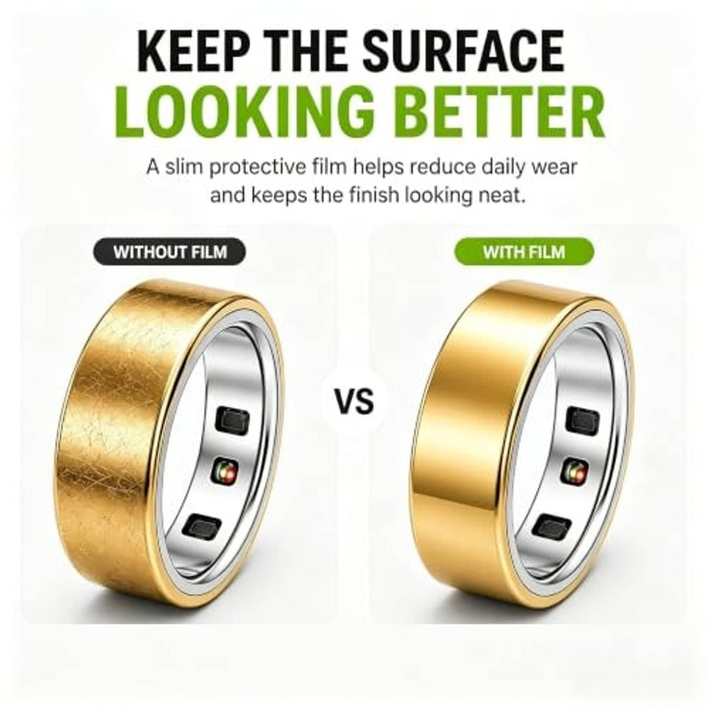 Slim protective film Oura ring cover on a gold band for neater daily finish
