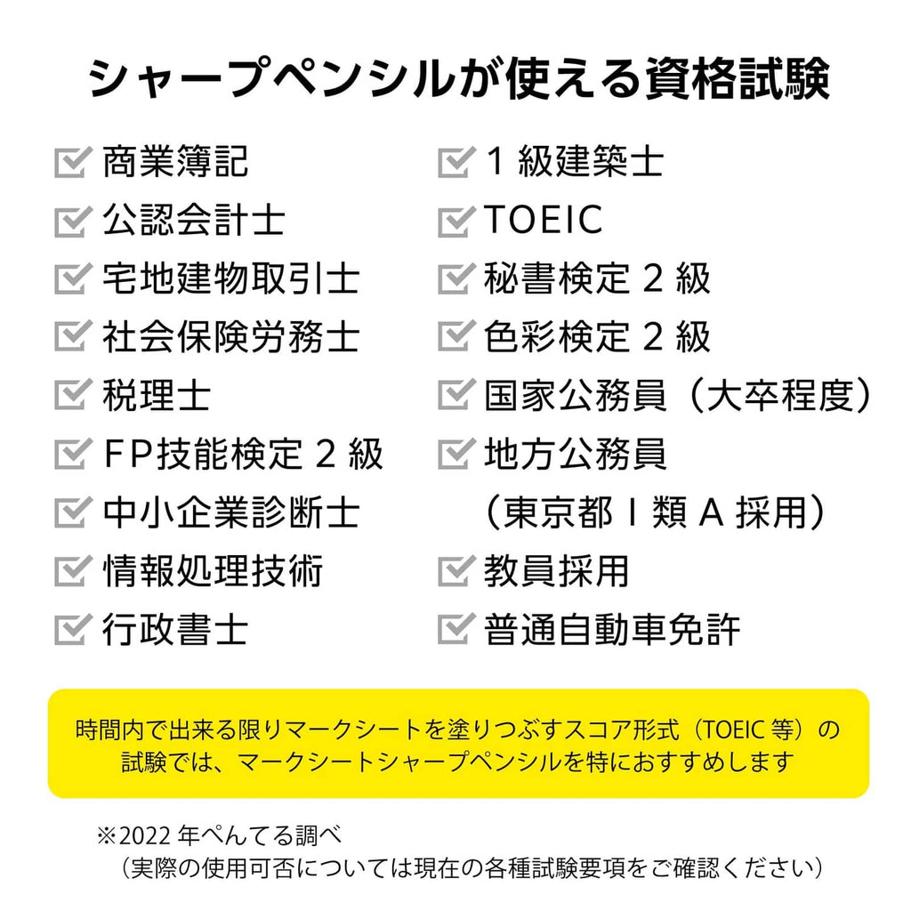 Compatibility list of tests for a 1.3mm HB marking pencil, on white background