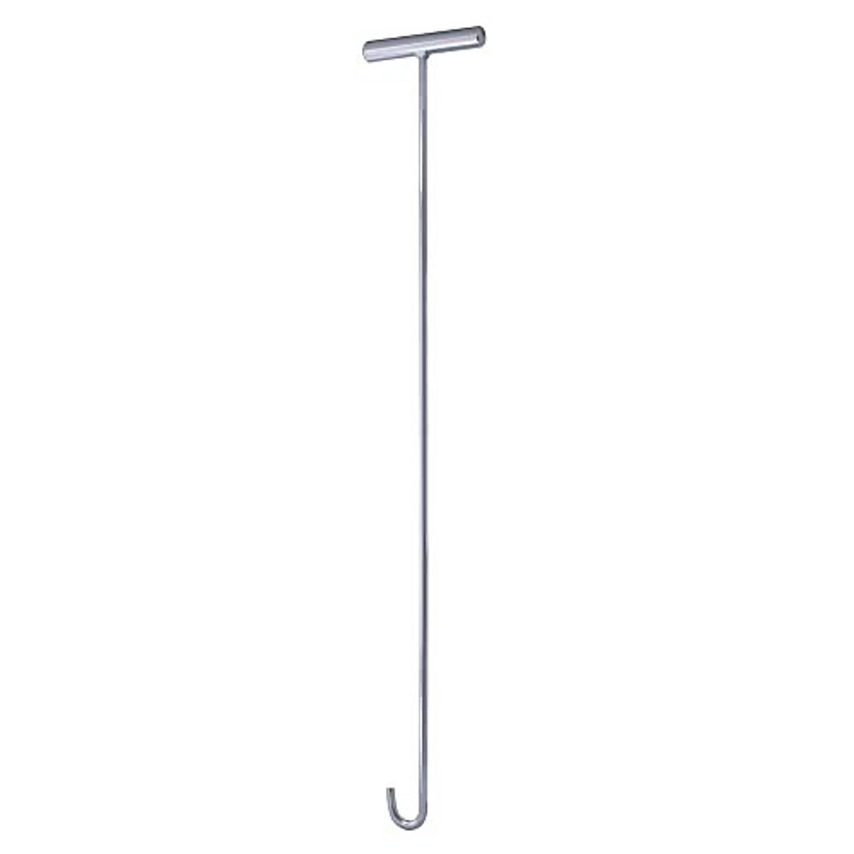 Chrome 5th-wheel pin puller, extended bar with top grip and hooked bottom end