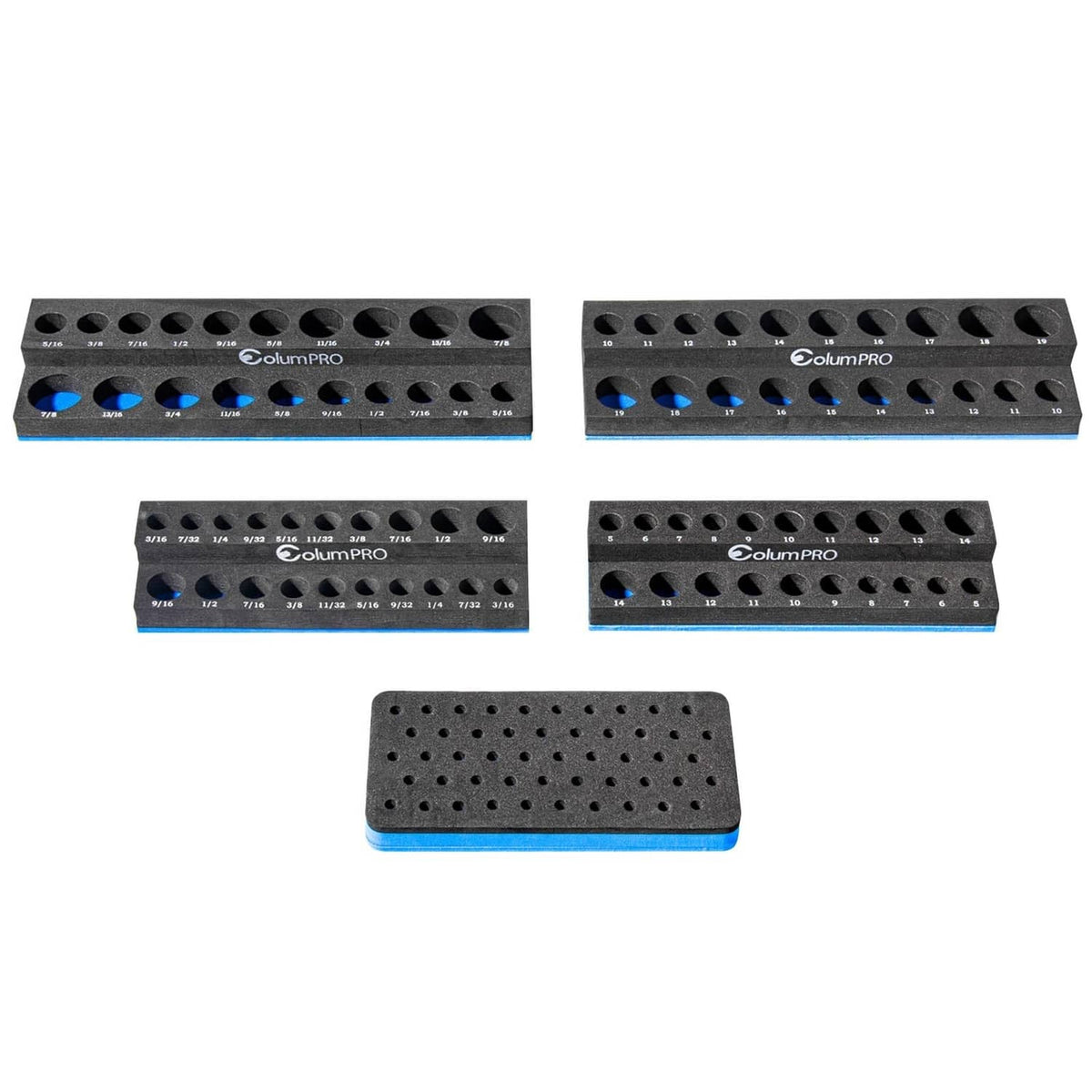 Black foam socket organizer tray with oval holes for holding socket set