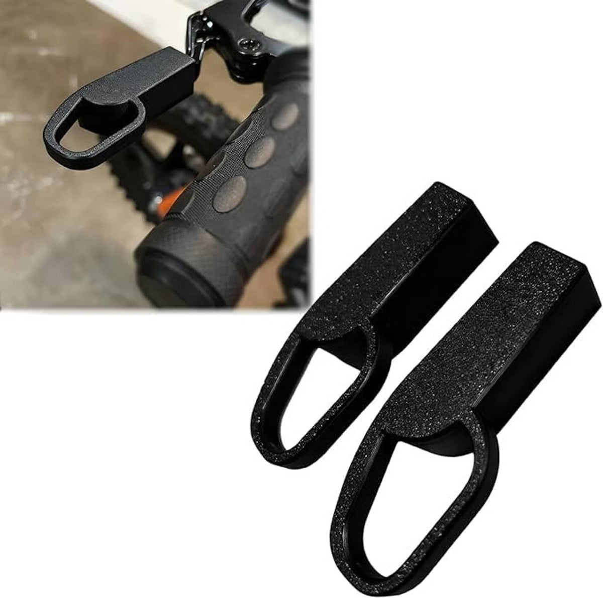 Black brake lever extension pair with textured surface, designed to fit over brake lever.