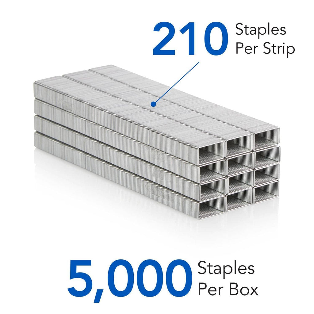Standard stapler staples in stacked strips, 210 per strip, 5,000 per box