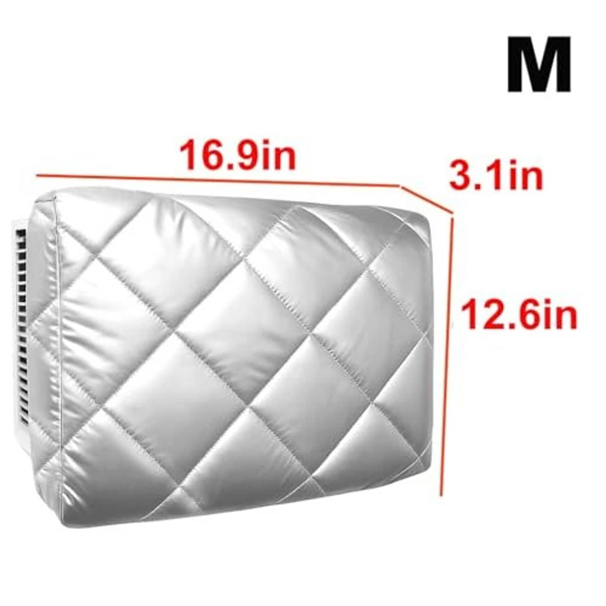 Silver quilted air conditioner cover size 16.9 x 12.6 x 3.1 in, padded