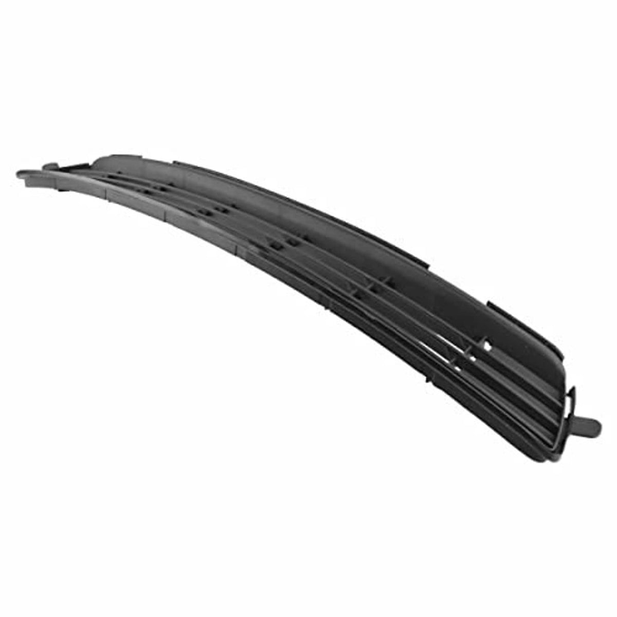 Curved front bumper grille with black mesh and silver bar inserts