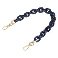 Dark blue acrylic purse chain strap with gold-tone spring clips, 15-inch length