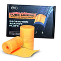 Orange polyurethane bike tube tire liners, two rolls with attached sheet (2-pack).