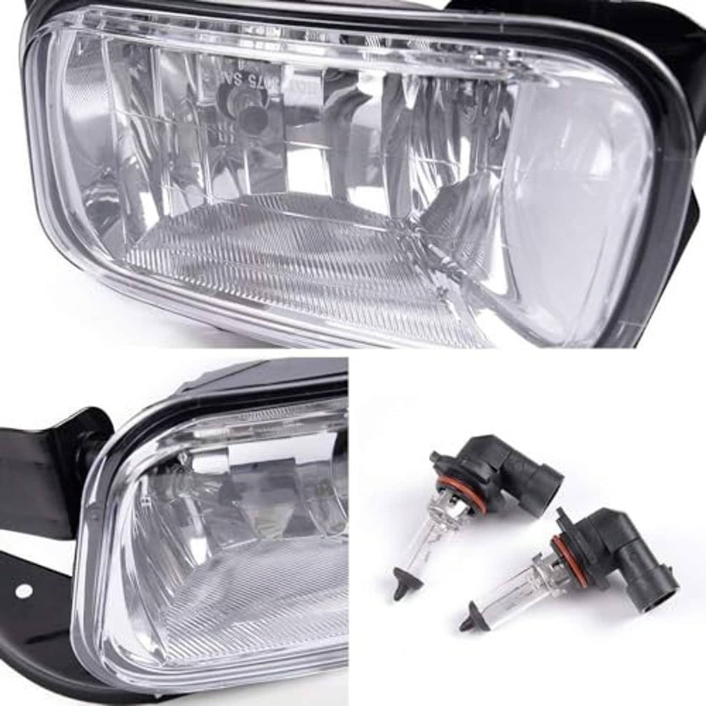 Front fog light assembly with clear lens, bulb sockets, and black mounting bracket