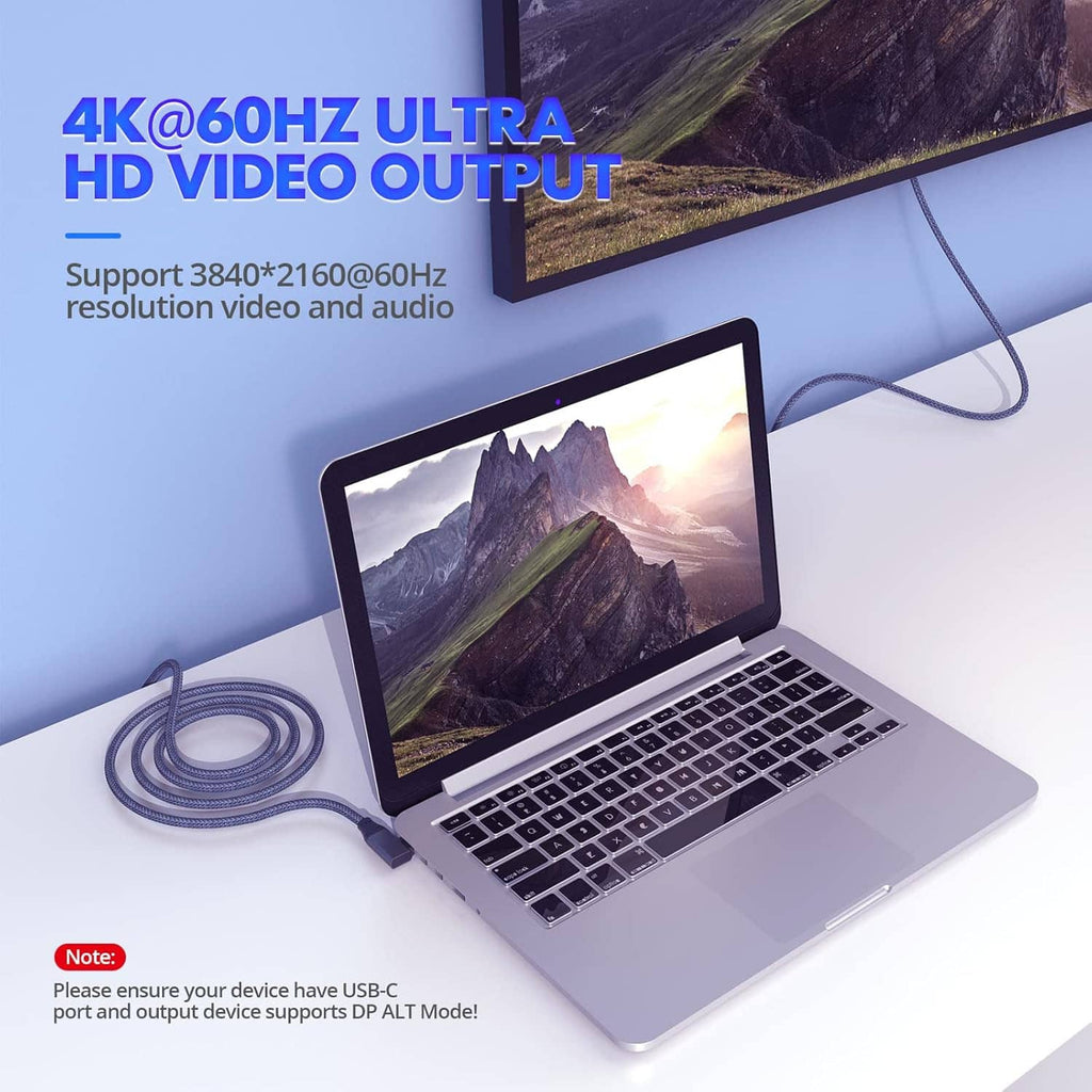 USB-C right-angle braided cable connected near a laptop