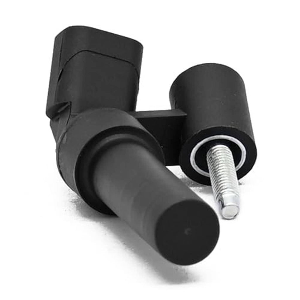 Black crankshaft position sensor with side connector and exposed threaded bolt