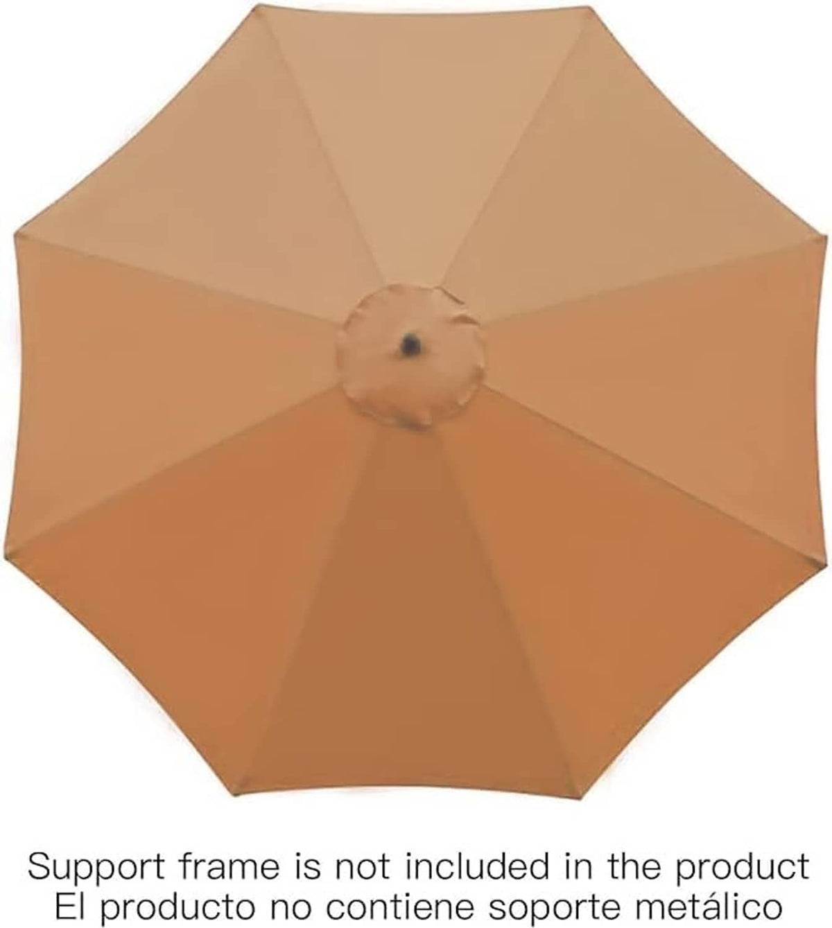 Khaki offset patio umbrella canopy with 8-panel spokes and center finial