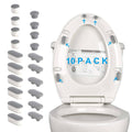 Universal toilet seat bumpers set with gray pads attached to the lid, white base grips