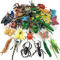 Set of colorful plastic bug toys, assorted beetles, spiders, and insects