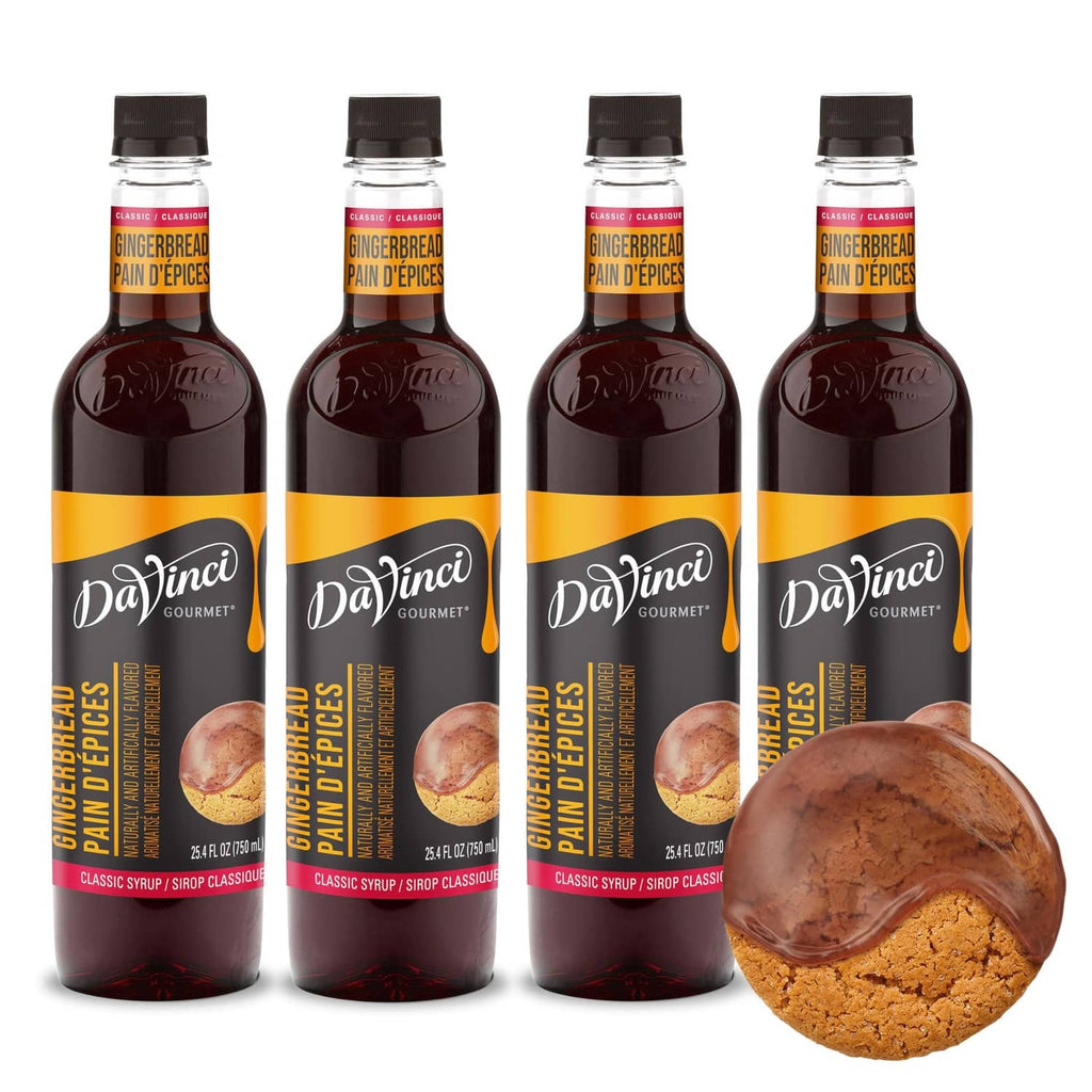 Set of 4 DaVinci Gourmet gingerbread syrup bottles with cookie