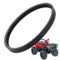 Black rubber drive belt with toothed edge and ribbing around the full loop