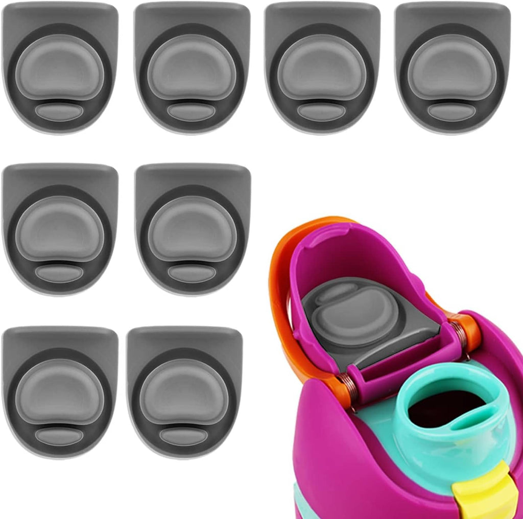 Gray silicone stopper set inserted in a magenta bottle lid with teal and orange accents
