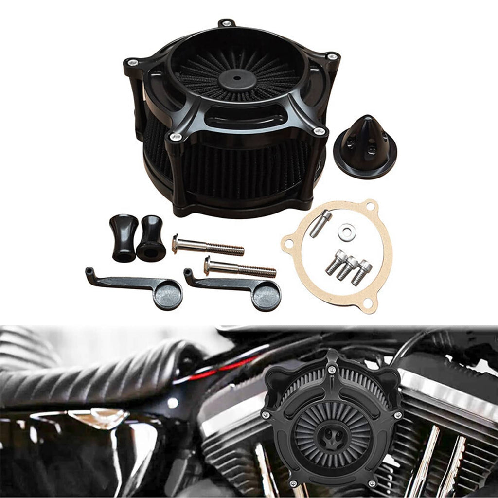 Air cleaner intake filter kit with pleated filter, mounting parts, and gasket