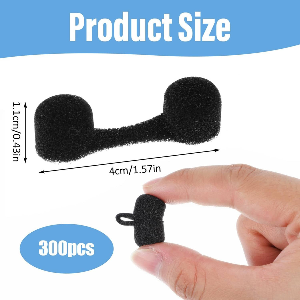 Black foam nose plug filter with measured size, shown in hand