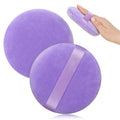Lavender round velour body puff makeup sponge with light-lavender center strap