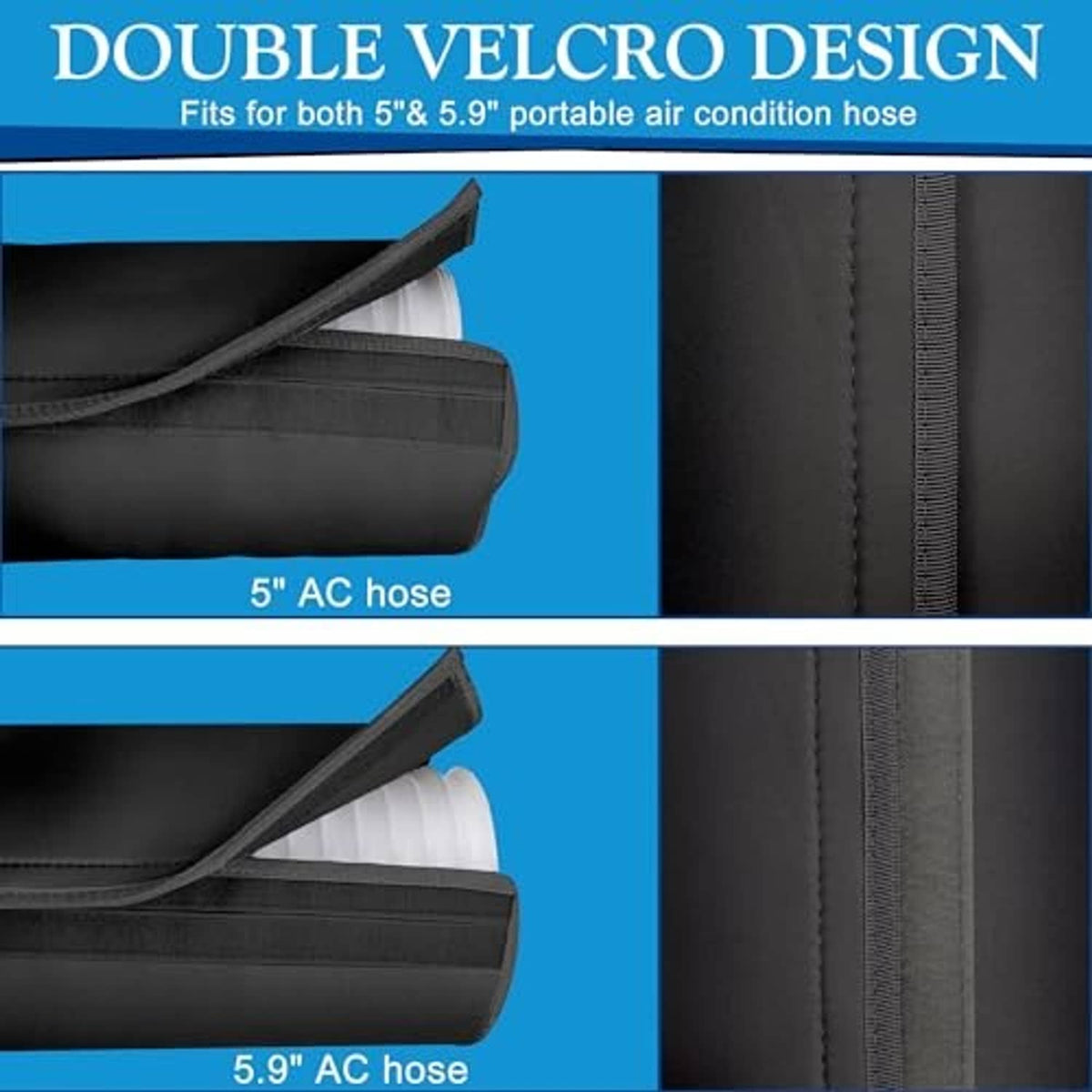 Black AC hose insulation sleeve with double hook-and-loop closure panels