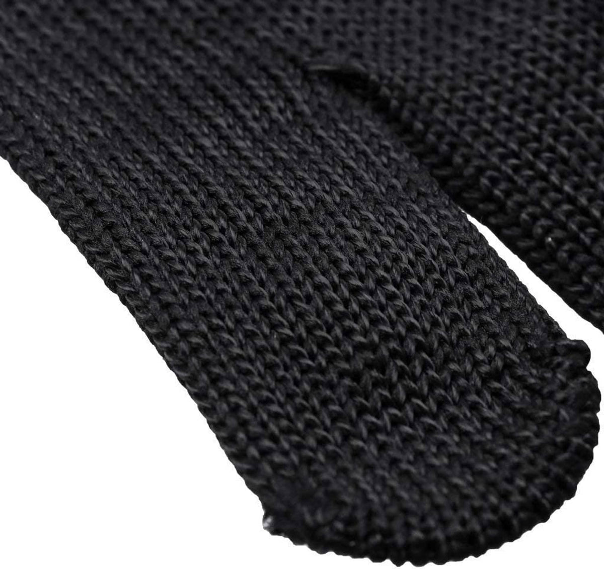 Black knit glove cuff and palm texture close-up, tightly woven fabric
