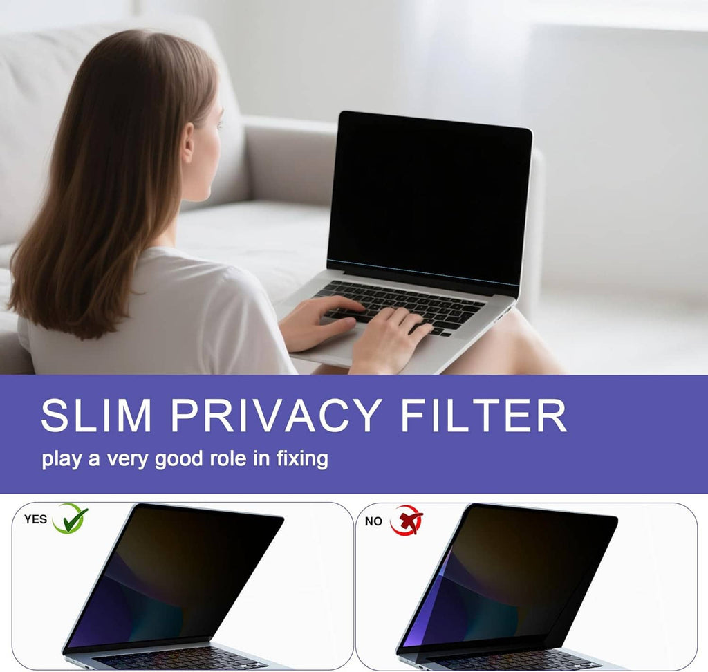 Slim privacy filter film for a laptop screen with visible protection angles