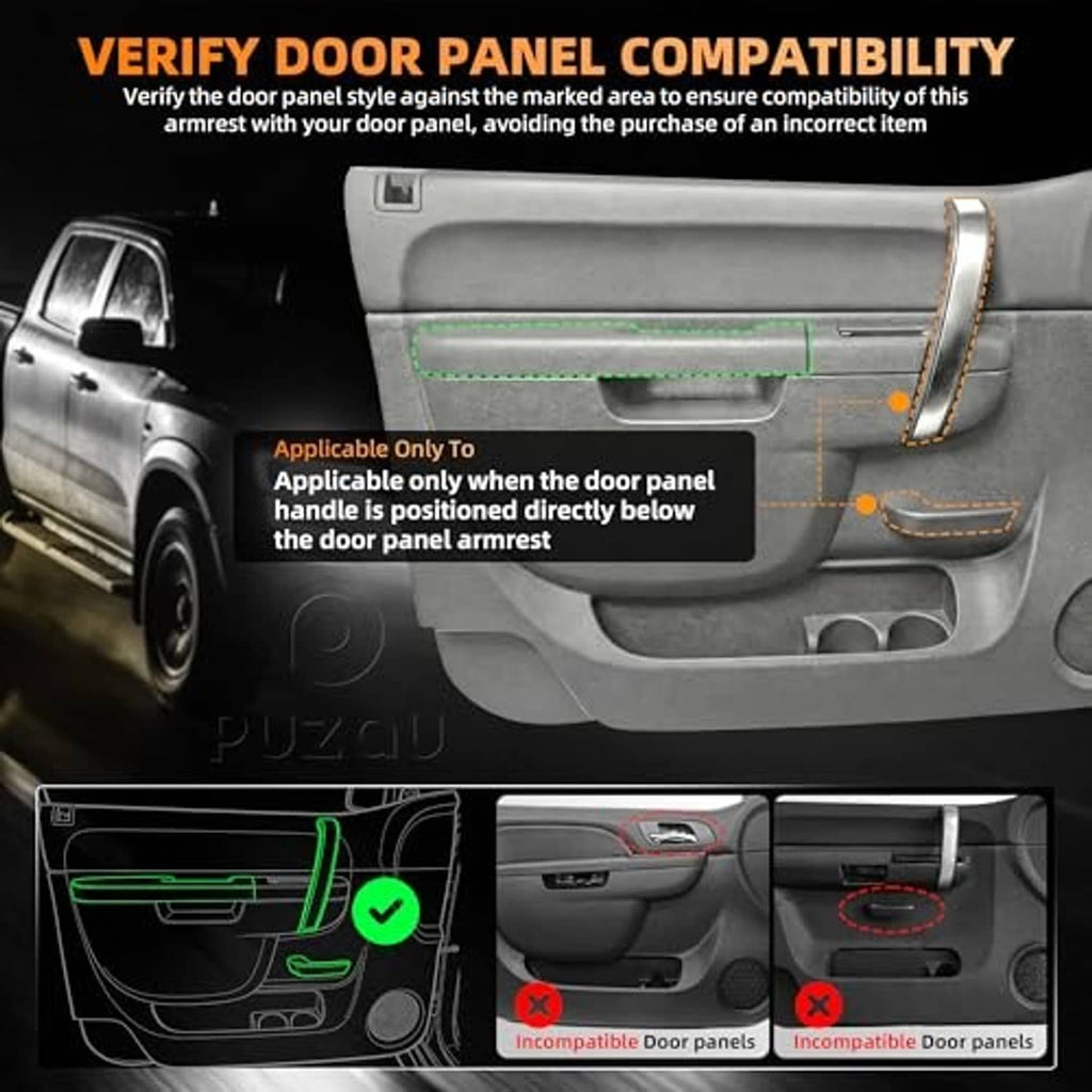 Gray driver-side armrest repair kit shown in car door panel area for fit check