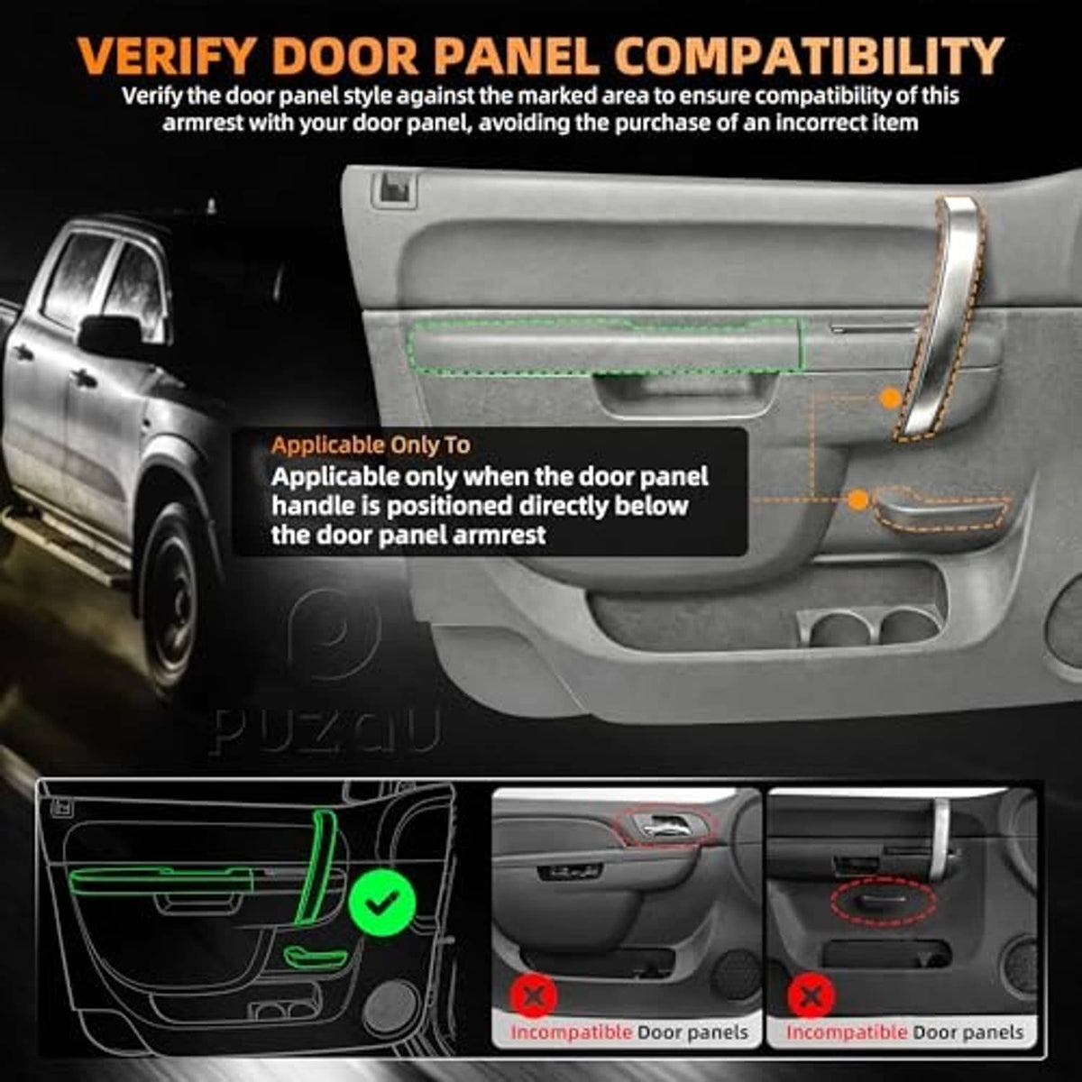 Gray driver-side armrest repair kit shown in car door panel area for fit check