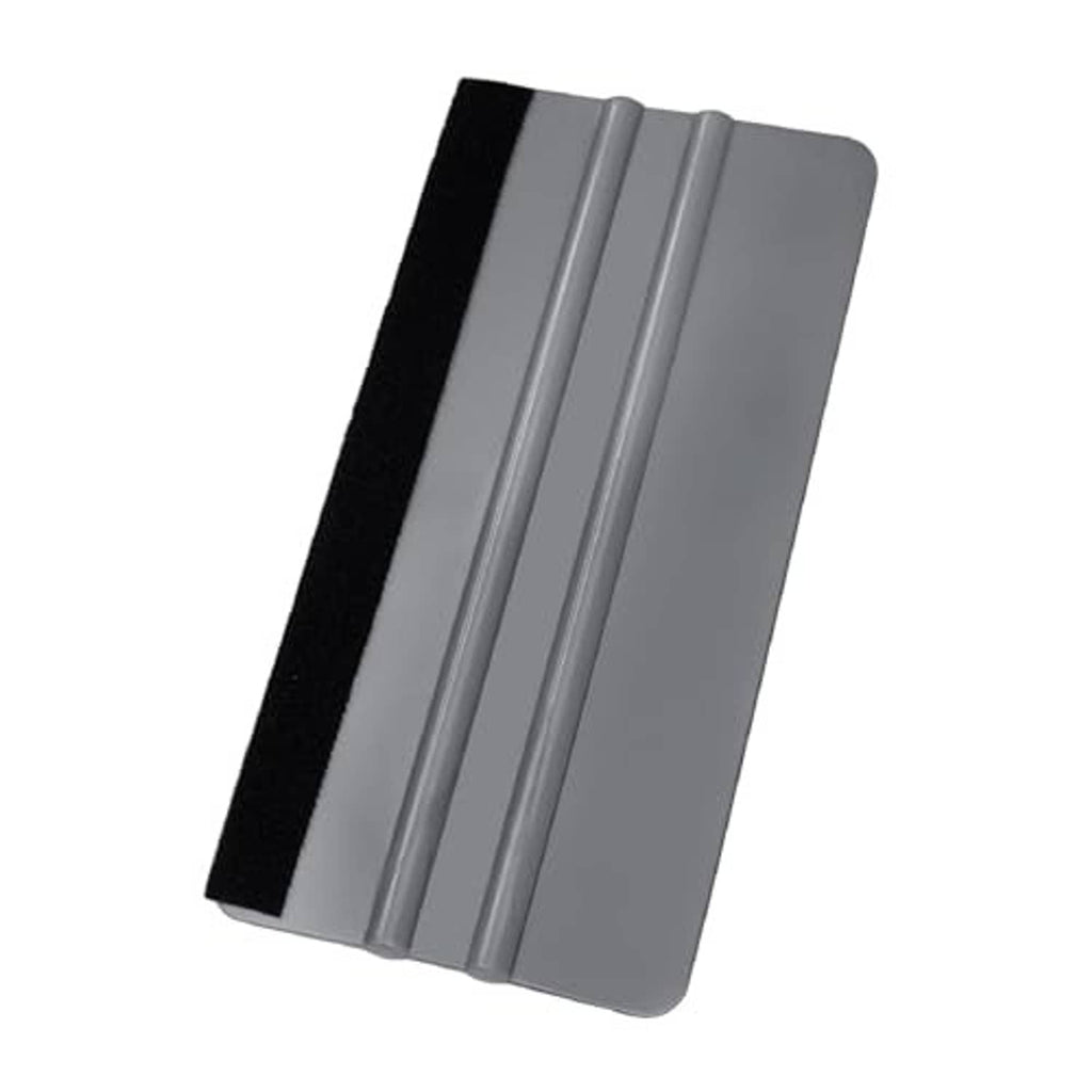 Felt window squeegee with gray ribbed body and black felt cleaning strip